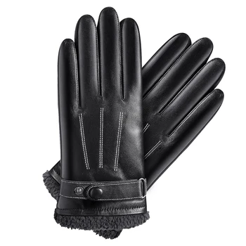 Мужские перчатки с сенсорным экраном, Зимние кожаные перчатки, Мужские плюшевые утолщенные Теплые ветрозащитные водонепроницаемые перчатки для езды на мотоцикле