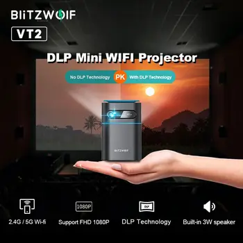 BlitzWolf BW-VT2 DLP Мини WIFI Проектор Портативный 1080P Ручной кинотеатр Кино Видео Светодиодный Проектор HD 4K Беспроводной Домашний Кинотеатр 1080P