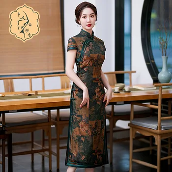 2023 Новое китайское платье Чонсам Тонкое Винтажное Традиционное Цветочное Ципао Элегантные женские платья 3XL