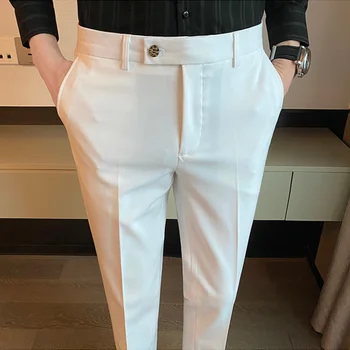 2022 Осенне-зимние плотные костюмные брюки для мужчин, однотонные повседневные деловые брюки, простые универсальные облегающие офисные брюки для общения