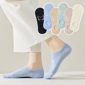 1 Пара новых женских носков, Летние Милые японские модные забавные носки с мультяшным медведем, Мягкие хлопковые Короткие нескользящие невидимые носки