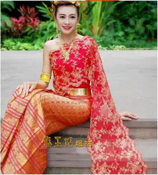 Таиландские женские красные свадебные платья Тайский летний фестиваль Dai Stage Fashion