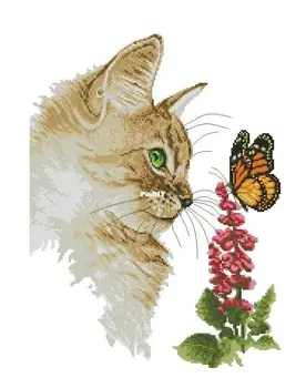 Коричневые котята и бабочки 38-47, Вышивка крестиком, Экологическая Хлопчатобумажная нить, Украшение для дома, Подвесная картина, подарок