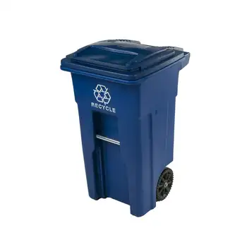 Синий контейнер для вторичной переработки с колесиками и крышкой, 32 галлона