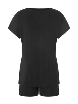 Женский уютный трикотажный пижамный комплект Kimydreama, футболка с коротким рукавом и V-образным вырезом и удобные шорты - Пижамы из 2 предметов, Одежда для отдыха для