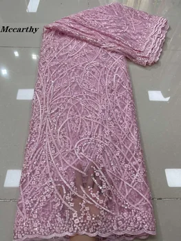 Mccarthy Высококачественная кружевная ткань ручной работы, расшитая бисером, Розовая вышивка, Французское кружевное Свадебное платье, расшитое тюлевой тканью цвета Морской волны