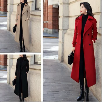 Женское пальто 2023, Осенне-Зимнее Новое утолщенное шерстяное женское пальто, однотонное шерстяное пальто с длинным рукавом