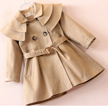 Однотонный тренч для маленькой девочки, модное двубортное пальто с длинными рукавами и лацканами в корейском стиле
