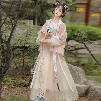 3 Цвета, Китайское Традиционное платье Hanfu с вышивкой Панды Династии Мин, Костюм из 4 предметов, Женский Осенний Элегантный Костюм Принцессы для Косплея