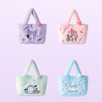 Плюшевая сумка Sanrio Hello Kitty, Милая Портативная Сумка через плечо, Милая Cinnamoroll Kuromi Kawaii, Плюшевая Сумка Для Хранения Sanrio, Подарок Для Девочки