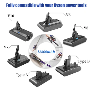 Для Dyson V6, V7, V8, V10 Тип A/B Аккумуляторная батарея емкостью 12800 мАч Для Dyson Absolute Cord-Бесплатный Ручной пылесос Stofzuiger