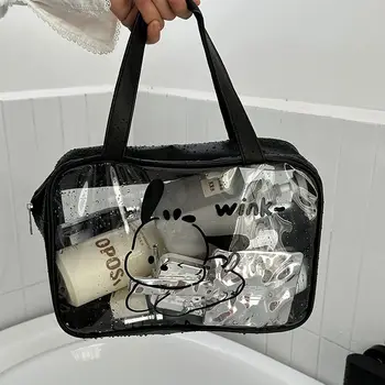 Косметичка Sanrio Pachacco с рисунком Каваи, Портативная Прозрачная Водонепроницаемая дорожная сумка для стирки для девочек