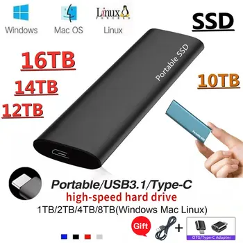 Мобильный твердотельный накопитель SSD емкостью 1 ТБ, портативный жесткий диск емкостью 16 ТБ, устройство хранения данных, компьютер, USB 3.1, мобильные жесткие диски
