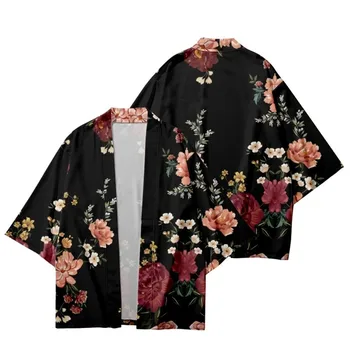 Детское кимоно от 3 до 14 лет, японские традиционные костюмы для мальчиков и девочек, кардиган хаори с цветочным принтом, куртка, детская пляжная одежда, плащ