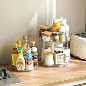 Поворотный кухонный Органайзер, Пластиковый поворотный стол, Кухонная стойка для хранения, Съемный набор для бутылочек со специями, полок для косметики