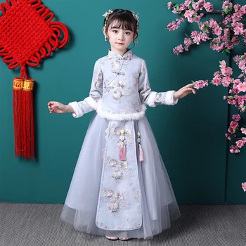 Нарядные платья для девочек, платье для свадебной вечеринки, детская вечеринка по случаю открытия школы, танцевальное представление, платье с вышивкой в китайском стиле