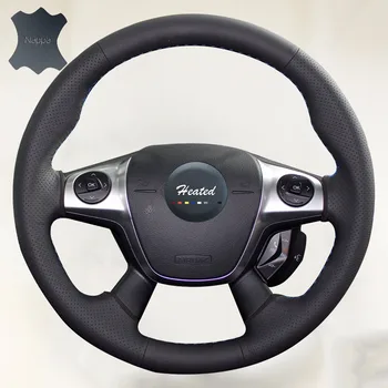 Авто чехол на руль из кожи наппа для Ford Focus 3 2012-2014 KUGA Escape 2013-2016, автомобильный стайлинг, оплетка на руль