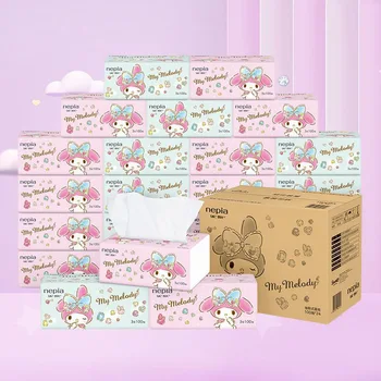 100 Рисунков 24 Упаковки Sanrio Kuromi Hello Kitty My Melody Fcl Бумажная Салфетка Бытовая Доступная Утолщающая Впитывающая Воду Столовая