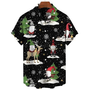 Рождественская 3D Гавайская рубашка Caual, Фестивальные Вечерние Мужские Рубашки, Летняя Модная Мужская Рубашка с короткими рукавами и Пуговицами, Мужская Одежда