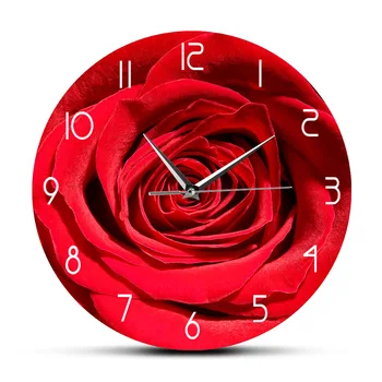 Настенные часы с цветочным принтом Красной розы, Современный цветочный декор для спальни, персонализированный подарок для Нее, ботанические настенные часы