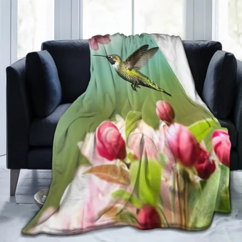 Крошечное одеяло с колибри, Легкое мягкое Плюшевое Фланелевое Флисовое Постельное Белье с тропическим Цветком, Одеяло для Домашнего декора для дивана-кровати