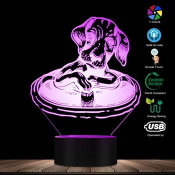 Собака-Такса Со Спасательным Кругом Креативная Настольная Лампа 3D LED Оптическая Иллюзия Ночник Дисплей Подарок Любителям домашних Животных Идея Домашнего Декора
