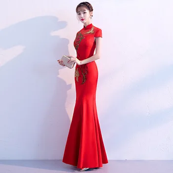 2019 новый Сексуальный кружевной воротник-стойка с вышивкой в виде цветов и птиц, Улучшенное вечернее платье cheongsam Qipao, Праздничное платье Vestidos