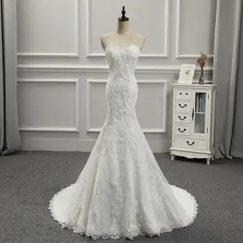 Белая кружевная аппликация с вышивкой, повязка на спине, свадебное платье Русалки, сексуальное свадебное платье без бретелек со шлейфом