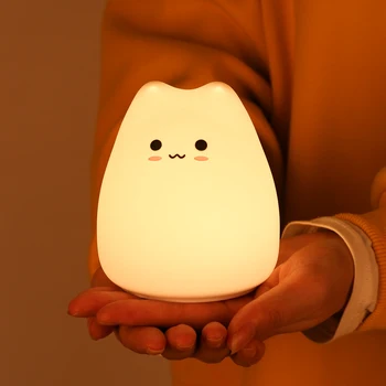 Мини Красочная Светодиодная Лампа Cat Baby Night Lamp 7-цветная Сенсорная Защита для глаз, Меняющая Цвет, Прикроватный Ночник для Спальни, Подарок