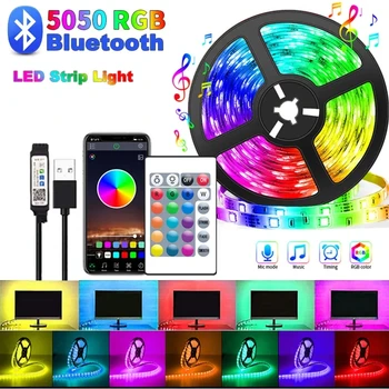 Светодиодные ленты RGB USB 5050, гибкая неоновая лампа с управлением по Bluetooth для подсветки телевизора, светодиодные лампы постоянного тока 5 В для украшения комнаты 5 м