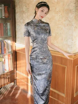 Женское Сексуальное летнее платье в китайском стиле в стиле ретро, Классическое Традиционное Платье-Чонсам с коротким рукавом и цветочным принтом Qi-Pao