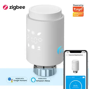 Умный привод радиатора Tuya ZigBee3.0, Программируемый термостатический регулятор температуры клапана радиатора С Alexa Google Home
