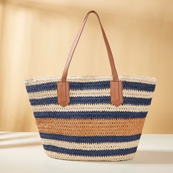 2023 Ins, полосатая наплечная соломенная Плетеная сумка, праздничная сумка, Роскошная пляжная сумка для отдыха
