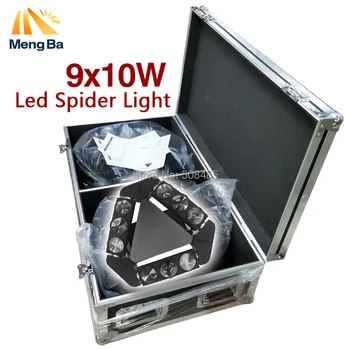 Кейс для полета С CREE LED 9x10W Led Spider Light RGBW 16/48CH DMX Сценические Огни Dj Led Spider Moving Head Beam Light