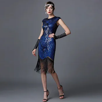 20232 Новая одежда Gatsby с блестками Популярное европейское и американское женское ретро-платье 1920 года выпуска, банкетное платье с круглым вырезом