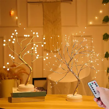36/108 светодиодных настольных ламп Fairy Sparkly Tree с дистанционным управлением, Искусственные ночные светильники на дереве Бонсай, настольная лампа на дереве, Праздничное освещение в комнате