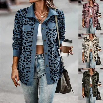 Женская модная осенне-зимняя куртка с длинными рукавами и пуговицами с леопардовым принтом