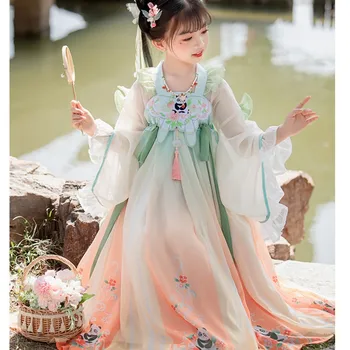 Детский цельный костюм в Восточно-китайском стиле, ретро Улучшенный Костюм Ханфу для Косплея, традиционное платье Династии Тан, юбка Принцессы для девочек