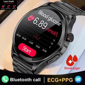 2023 Новое Точное Измерение уровня глюкозы в крови ЭКГ + PPG Смарт-Часы Мужские с Полным Сенсорным Экраном Bluetooth Вызов Монитор Здоровья Спортивные Умные Часы