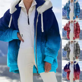 Пальто Свободное зимнее пальто Плотных контрастных цветов, зимнее пальто с модной эластичной манжетой, плюшевое женское пальто для катания на лыжах