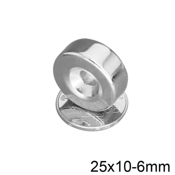 1/2/5/10 шт 25x10-6 мм Неодимовый магнитный диск с отверстием 25 мм, отверстие 6 мм, Круговые магниты 25X10-6 мм, Круглый потайной Магнитный 25*10-6