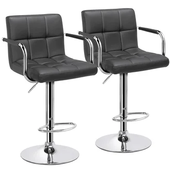 Регулируемые Современные барные стулья из искусственной кожи Alden Design с поворотом, набор из 2 штук, серый