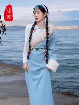 Высококачественное Женское платье Китайские Тибетские костюмы Традиционная женская одежда для выступлений В этническом стиле Тибетский танцевальный халат