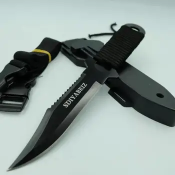 Дамасский Охотничий нож С Острым фиксированным лезвием, Черный Титановый Походный Нож для выживания, Карманные Ножи Для Десантников с полными зубьями + АБС-оболочка