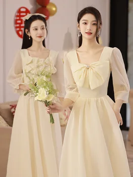 Китайское платье Подружки невесты с шампанским Cheongsams 2023, Весеннее новое Свадебное Тонкое платье для сестры, платье для хостинга, Официальные вечерние платья