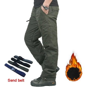 Новые Флисовые теплые брюки-карго, Мужские повседневные зимние штаны для тепловой работы, мужские двухслойные бархатные брюки в стиле Милитари с несколькими карманами, мужские