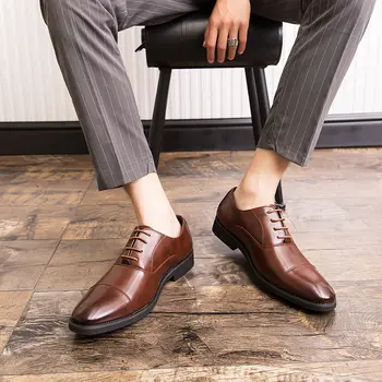Мужские модельные туфли, Официальные Оксфорды, Классические деловые Офисные свадебные туфли, Элегантная Повседневная Кожаная мужская обувь B29