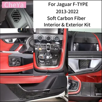 Полный набор аксессуаров из мягкого углеродного волокна для Jaguar F-TPYE 2013-2022, наклейка на центральную панель управления автомобиля, наклейка для украшения двери