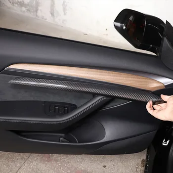 Настоящее углеродное волокно для Tesla Модель 3 Модель Y 2017-2023 Отделка внутренней двери автомобиля, отделка панели, отделка салона автомобиля, Аксессуары для интерьера