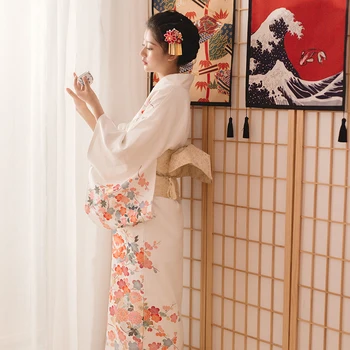 Женское японское традиционное Кимоно с винтажными цветочными принтами Классическая одежда для косплея Юката Платье для выступлений Одежда для фотосъемки